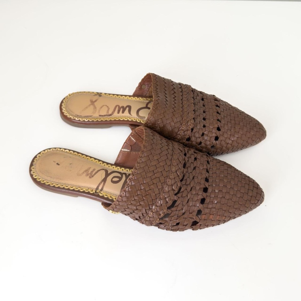 Boho Cottage Peasant Mules Coastal Leather Woven Sam Edelman Natalya Sandals 5.5